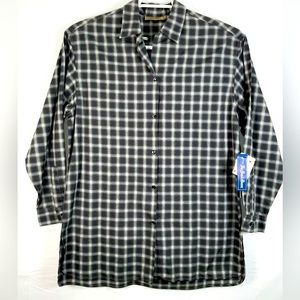 NOS Men’s Calvin Klein Gray‎ & Cream Cotton Plaid Long Sleeve Shirt - Small